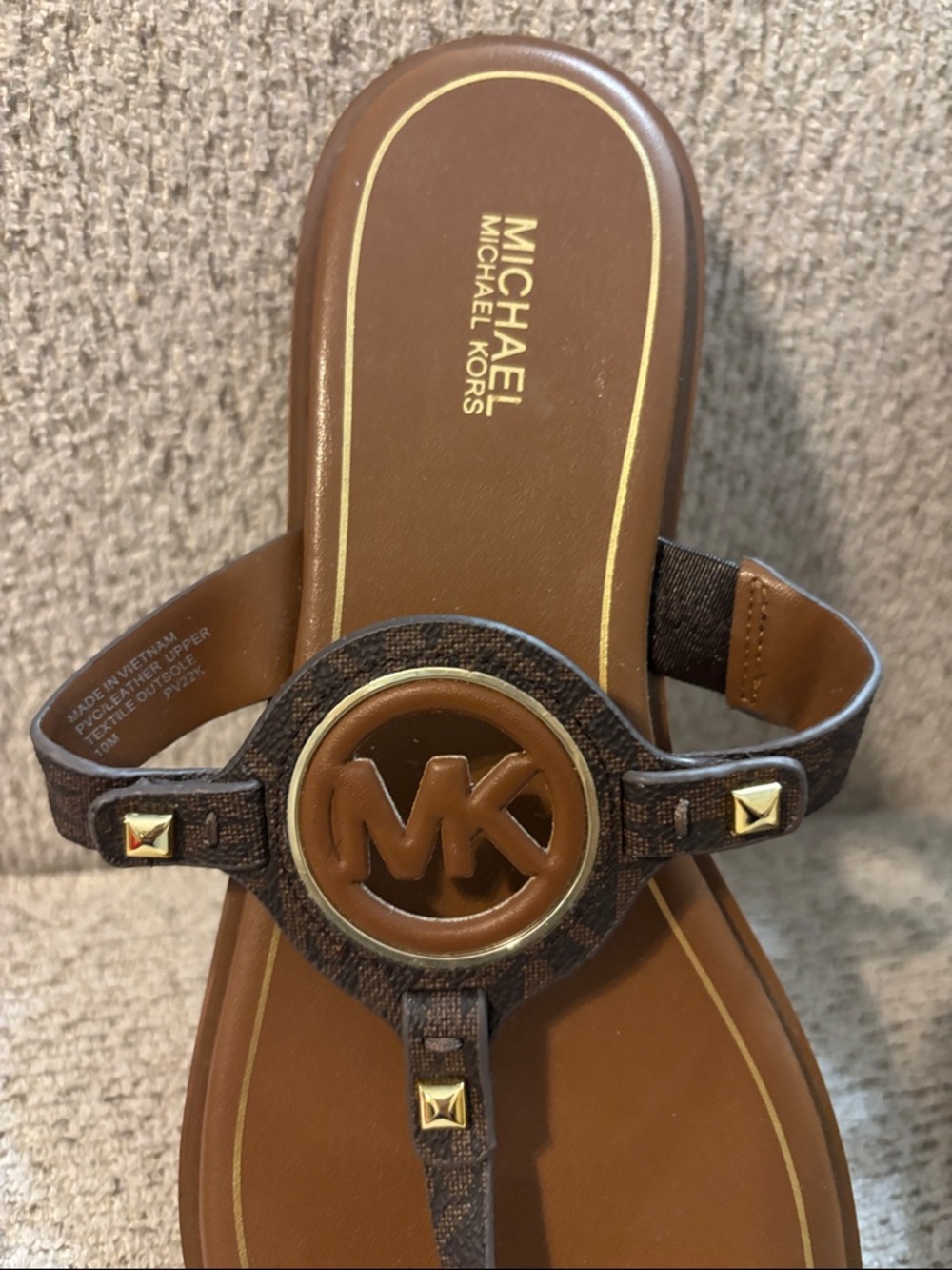 Michael Kors Brown Logo Thong Sandals - Picture 2 of 8